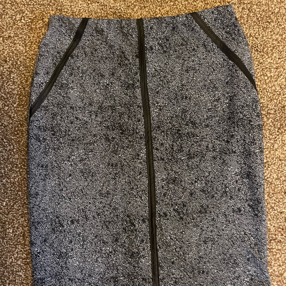 Pencil Skirt with Faux Leather Strips, Size L